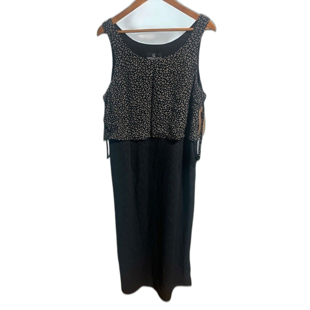 Carole Little Women’s Maxi Dress Size 16 Black Brown Floral Layered Sleeveless